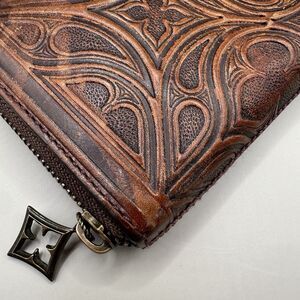 Brighton Ferrara Toscana tooled leather wallet cognac brown zip around clutch